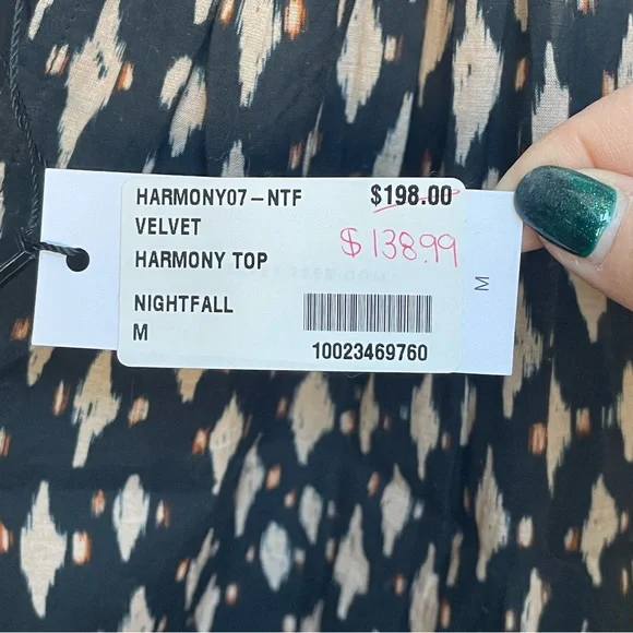 Velvet Graham & Spencer Harmony Nightfall V-Neck Top Women’s Medium NEW W/ TAGS - Picture 8 of 13